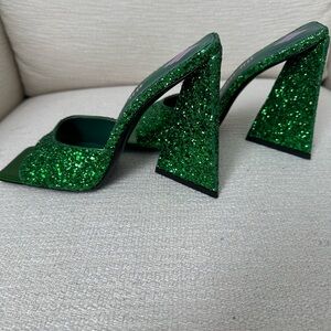 The Attico Green Glitter Heels